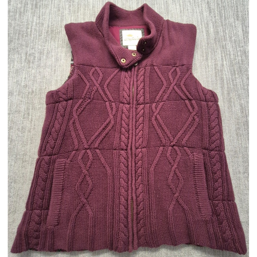 Bob Timberlake Women LG Cable Knit Sweater Vest Pink Mauve Full Zip Detail Back